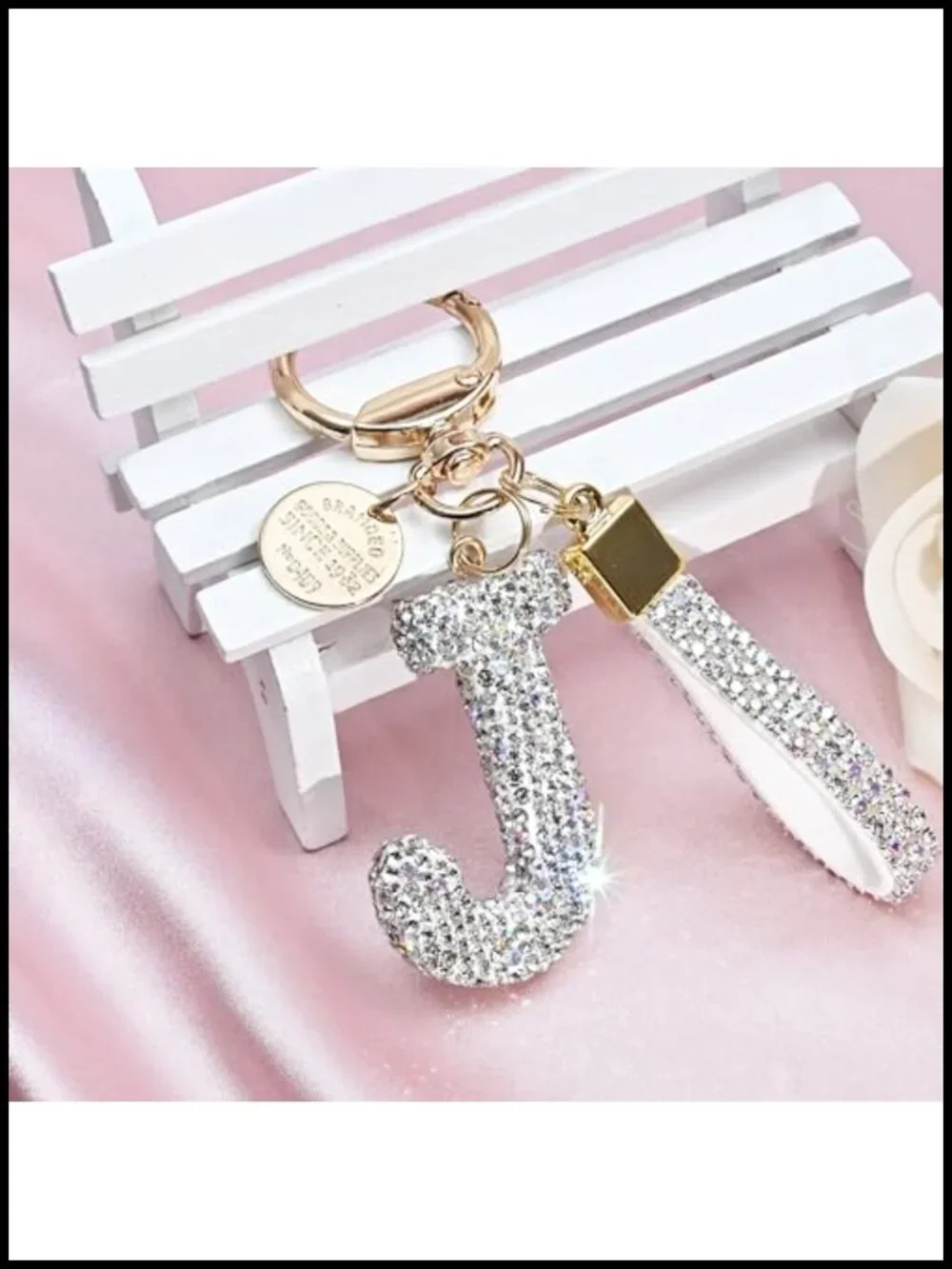 Bling Initial Letter Keychain with Simulated Diamonds for Keyrings